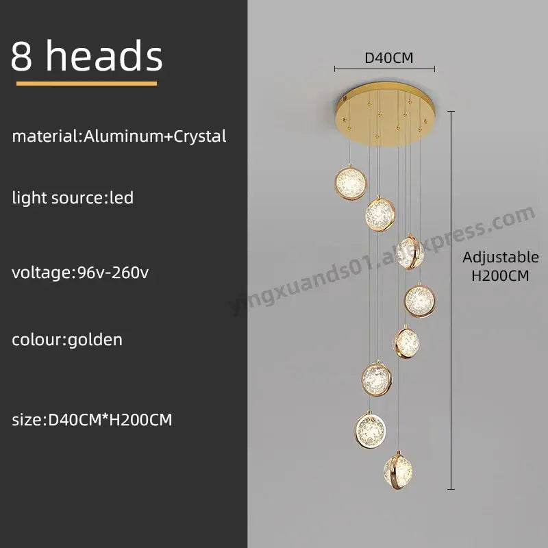 Luxury golden decorbites crystal ball led rotating stair chandelier