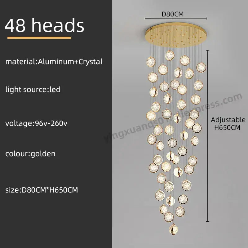Luxury golden decorbites crystal ball led rotating stair chandelier