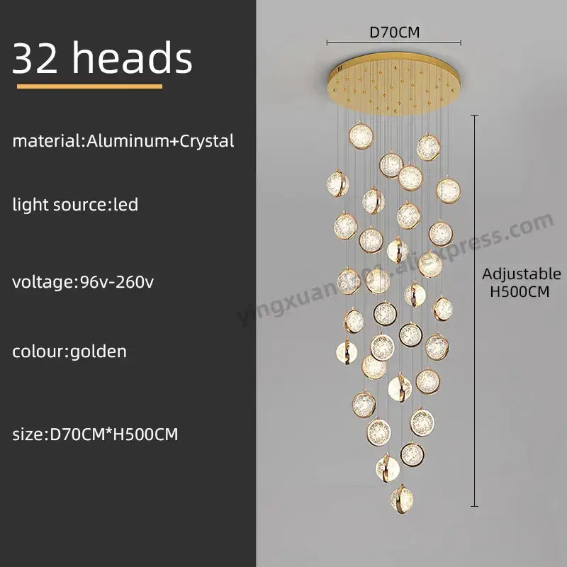 Luxury golden decorbites crystal ball led rotating stair chandelier