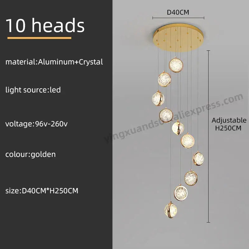 Luxury golden decorbites crystal ball led rotating stair chandelier