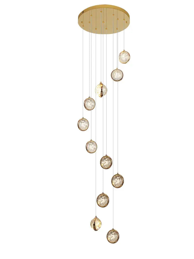 Luxury golden decorbites crystal ball led rotating stair chandelier