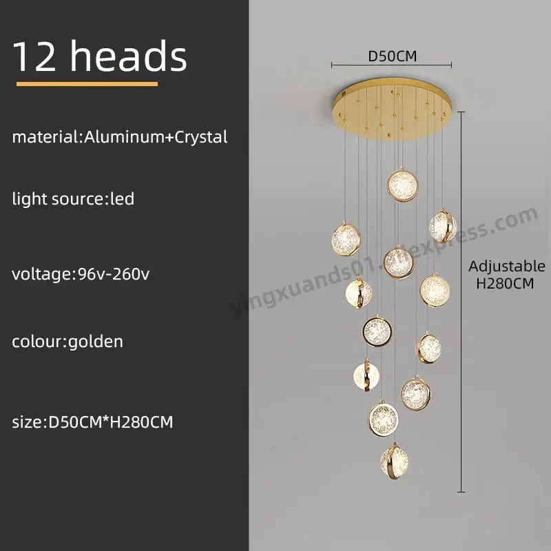 Luxury golden decorbites crystal ball led rotating stair chandelier