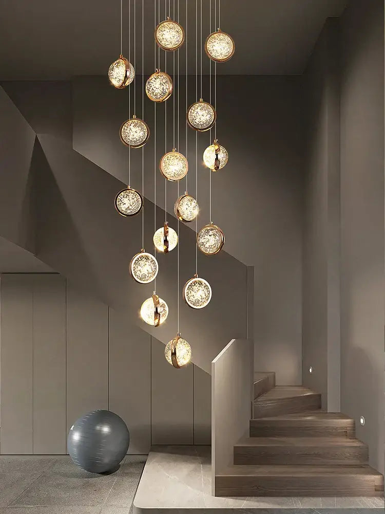 Luxury golden decorbites crystal ball led rotating stair chandelier