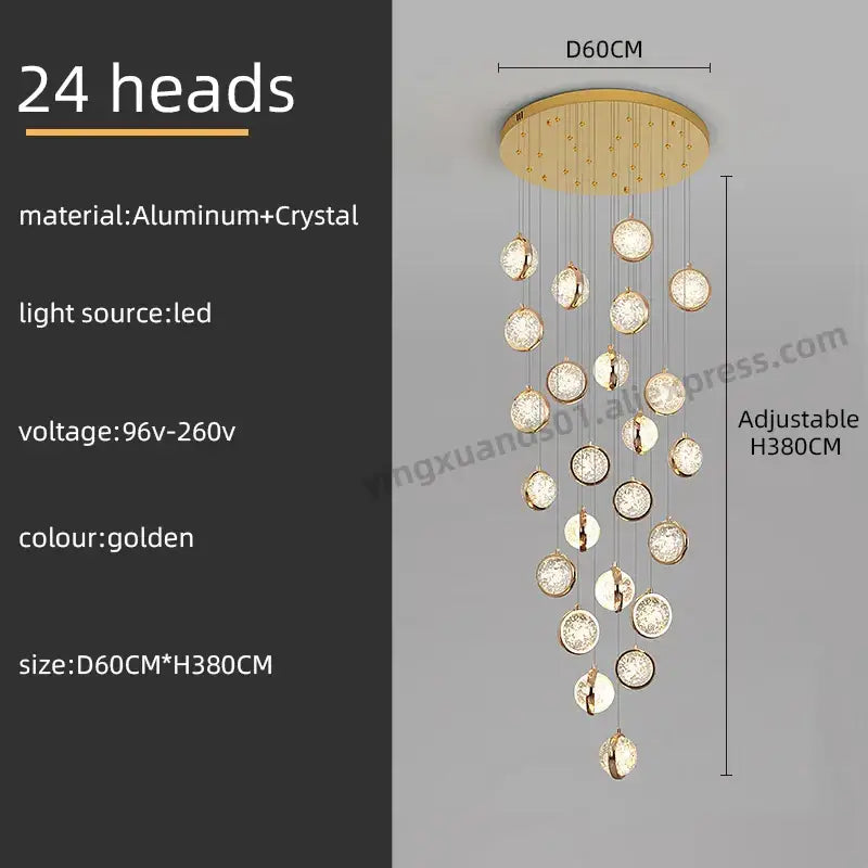 Luxury golden decorbites crystal ball led rotating stair chandelier
