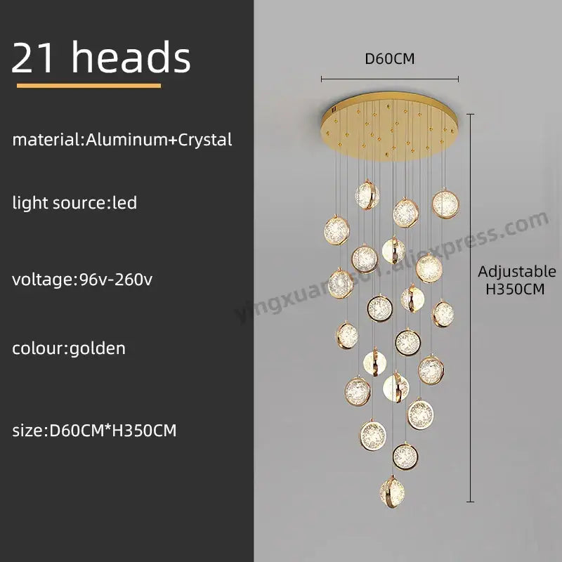 Luxury golden decorbites crystal ball led rotating stair chandelier