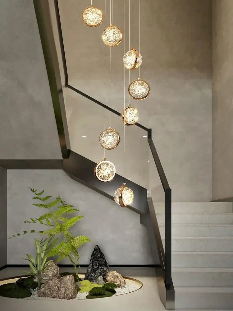 Luxury golden decorbites crystal ball led rotating stair chandelier