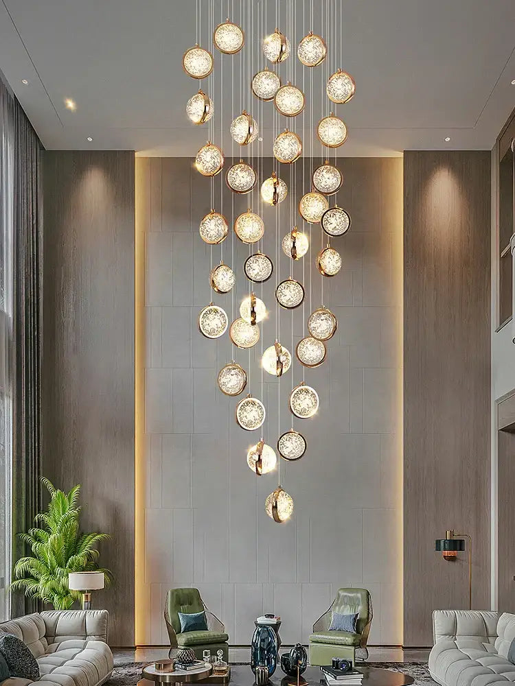 Luxury golden decorbites crystal ball led rotating stair chandelier