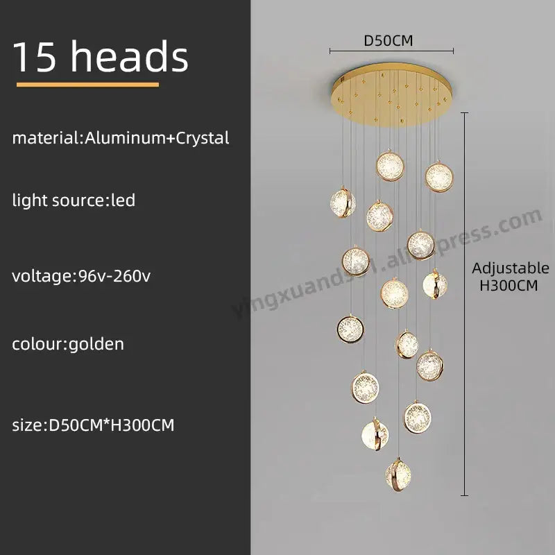 Luxury golden decorbites crystal ball led rotating stair chandelier
