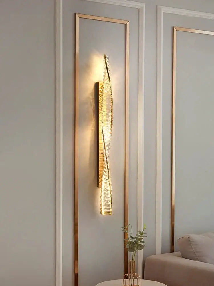 Luxury golden twisted crystal led wall sconce bedroom light