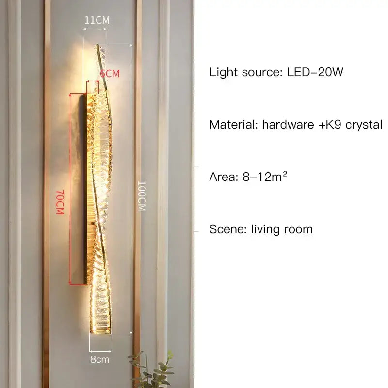 Luxury golden twisted crystal led wall sconce bedroom light