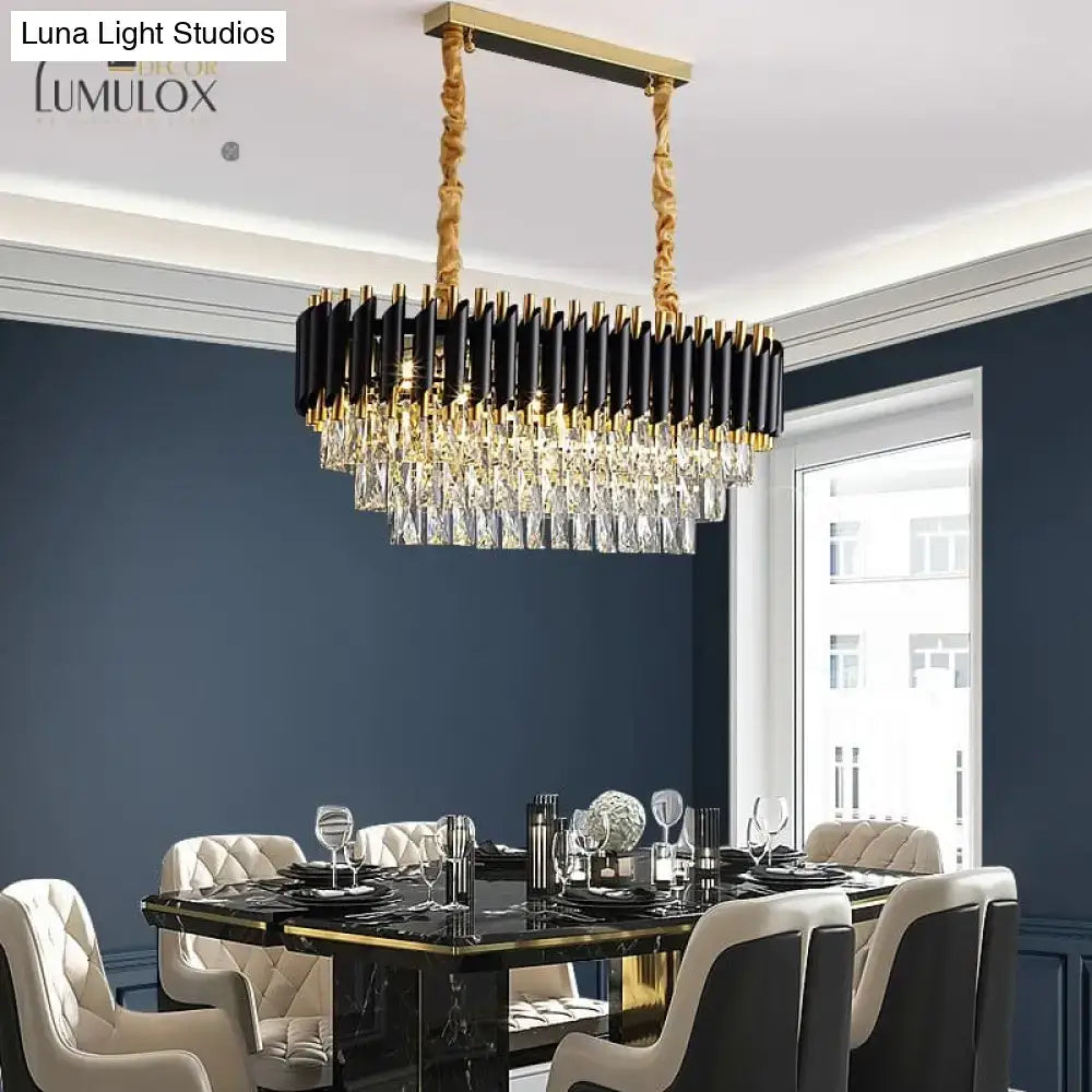 Luxury k9 crystal tiered chandelier black & gold dining room light