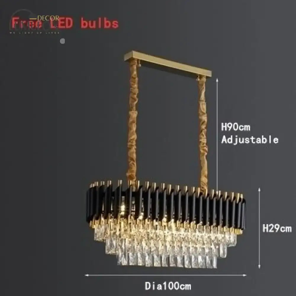 Luxury k9 crystal tiered chandelier black & gold dining room light