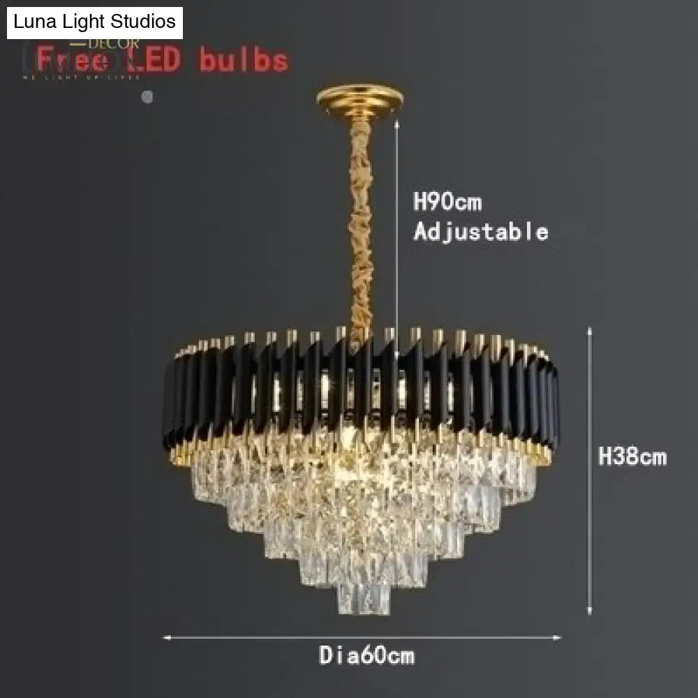 Luxury k9 crystal tiered chandelier black & gold dining room light