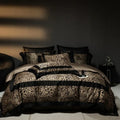 Luxury leopard print & black satin bedding set bedroom decor