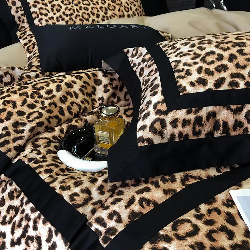 Luxury leopard print lyocell cotton bedding set bedroom satin finish