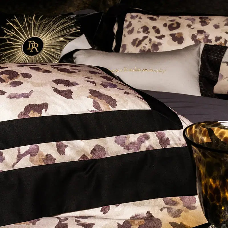 Luxury leopard print satin bedding set bedroom duvet cover cream black