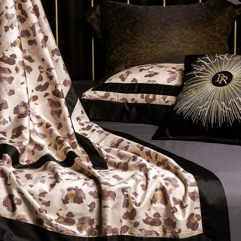 Luxury leopard print satin bedding set bedroom duvet cover cream black