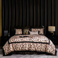 Luxury leopard print satin bedding set bedroom duvet cover cream black