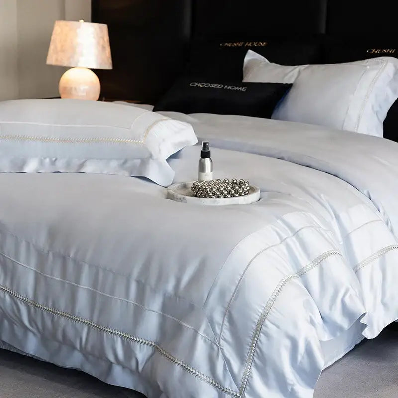 Luxury light champagne embroidery bedding set bedroom egyptian cotton