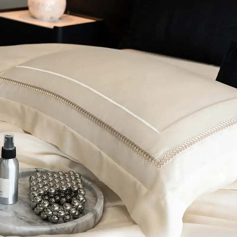 Luxury light champagne embroidery bedding set bedroom egyptian cotton