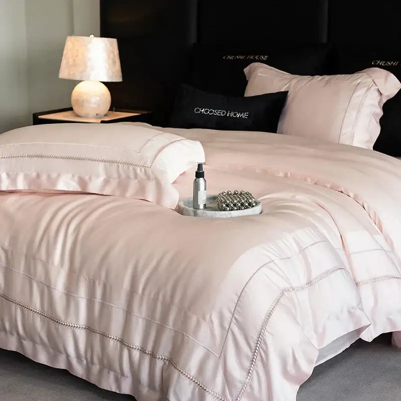 Luxury light champagne embroidery bedding set bedroom egyptian cotton