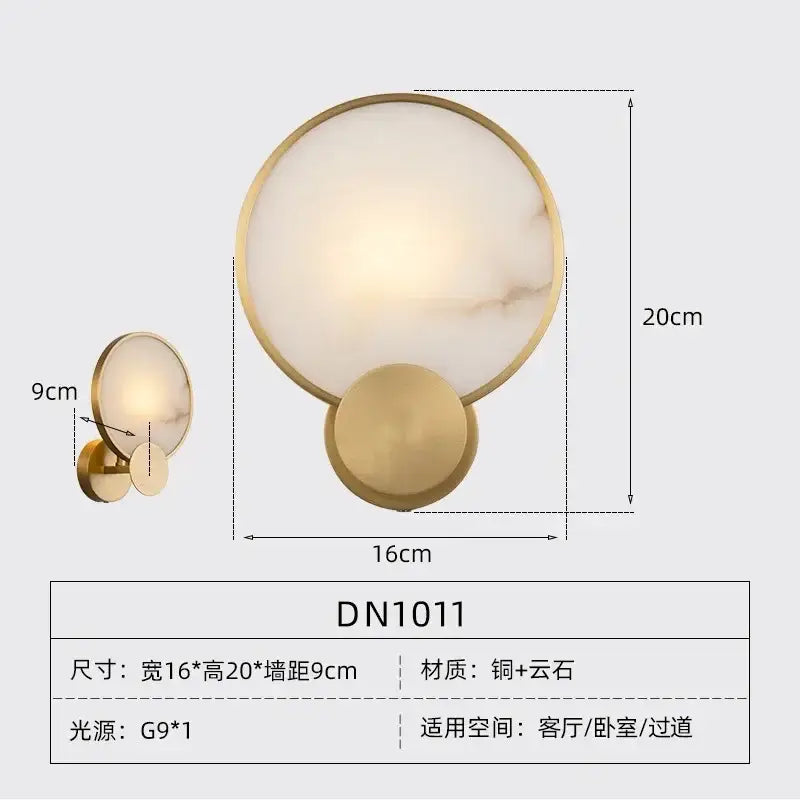 Luxury marble & copper wall lamp – bedroom gold glass sconce