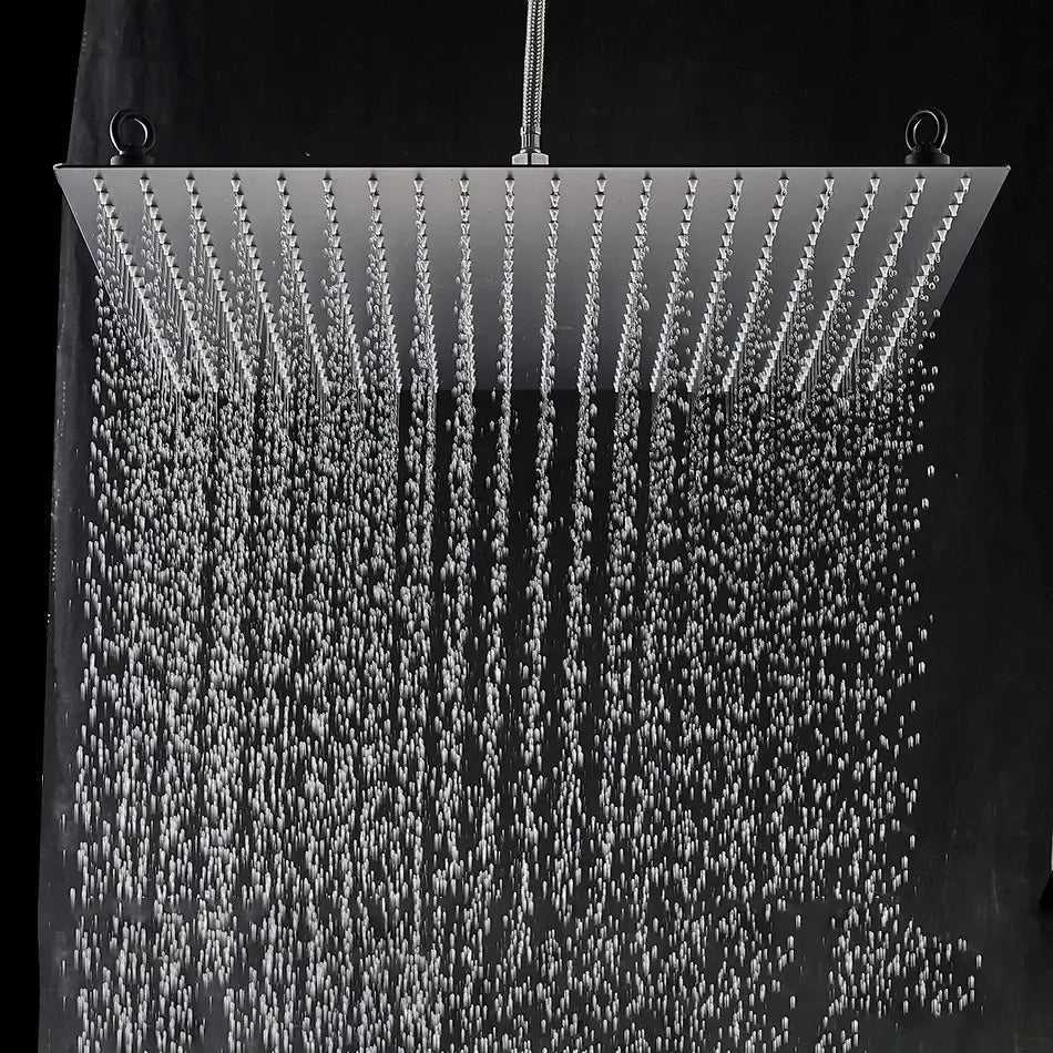 Luxury matte black rainfall shower head bathroom experience