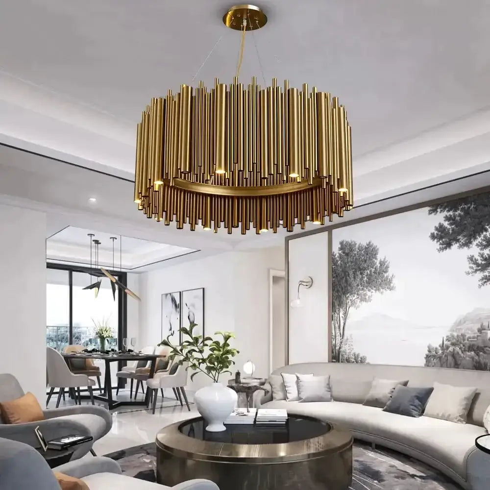 Luxury modern round gold chandelier living room radial pendant light