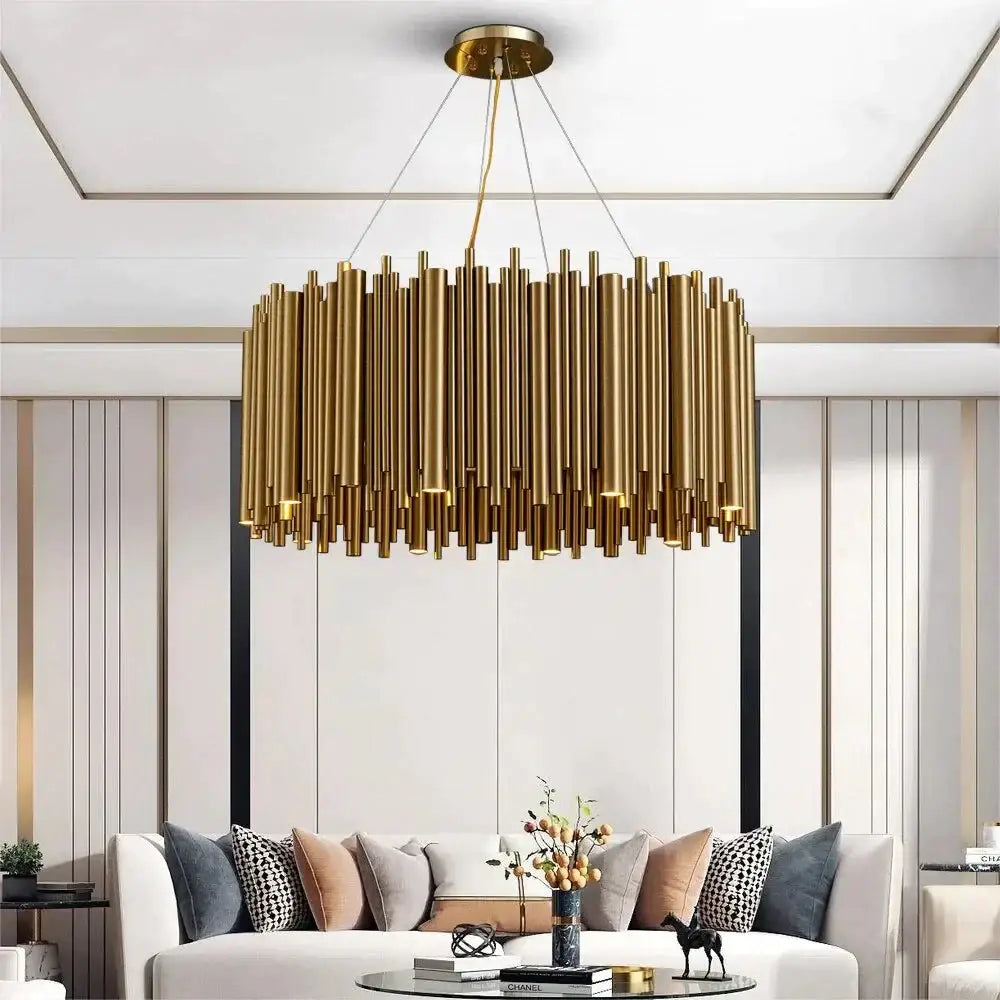 Luxury modern round gold chandelier living room radial pendant light