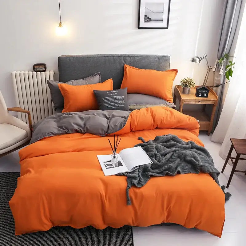 Luxury orange & gray duvet cover set bedroom bedding with blanket