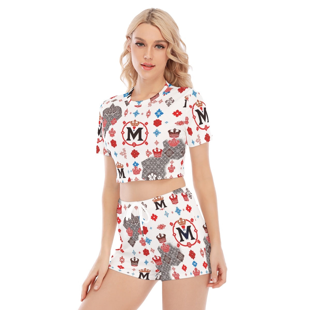 Munsieur Luxury Printed Women's Matching Set – Stylish Crop Top & Bottoms