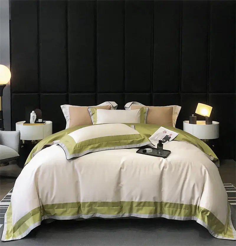 Luxury sage green & cream 1000tc egyptian cotton bedding set bedroom