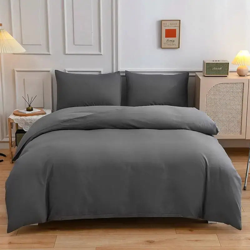 Luxury satin light gray & navy duvet cover set bedroom bedding