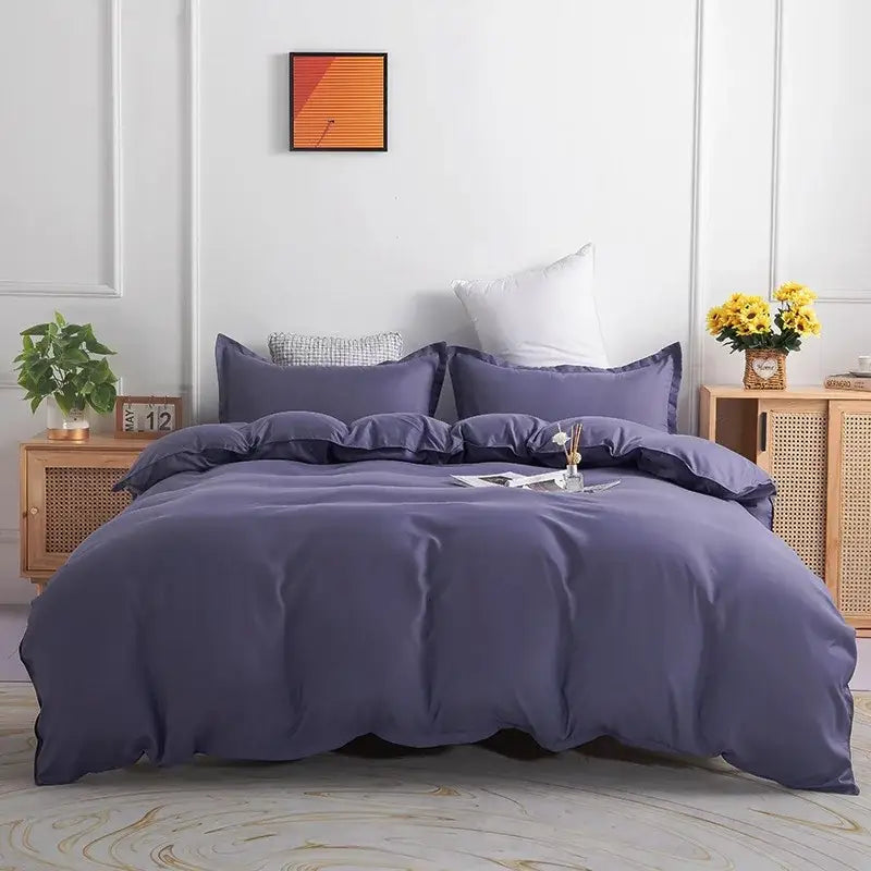 Luxury satin light gray & navy duvet cover set bedroom bedding