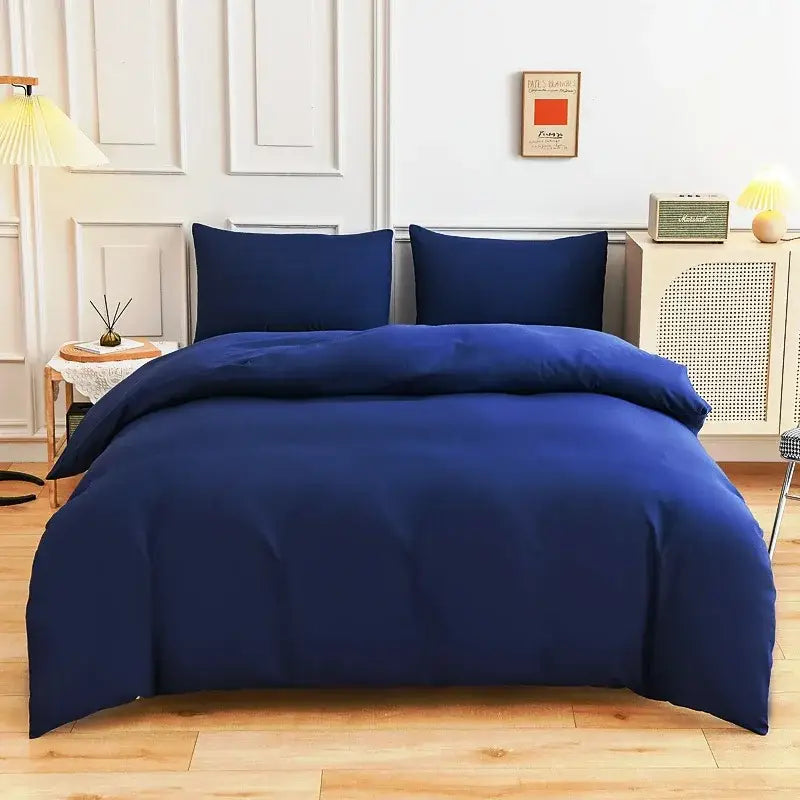Luxury satin light gray & navy duvet cover set bedroom bedding
