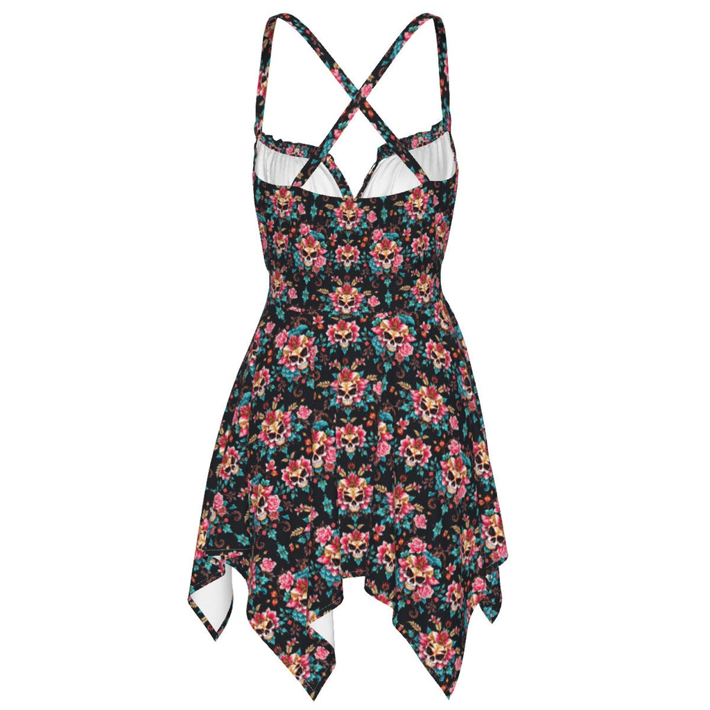 Munsieur Luxury Streetwear Slip Dress with Floral Skull Print