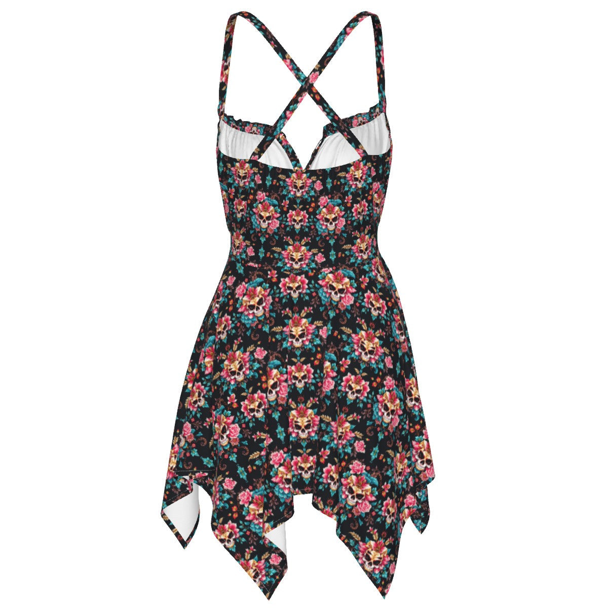 Munsieur Luxury Streetwear Slip Dress with Floral Skull Print