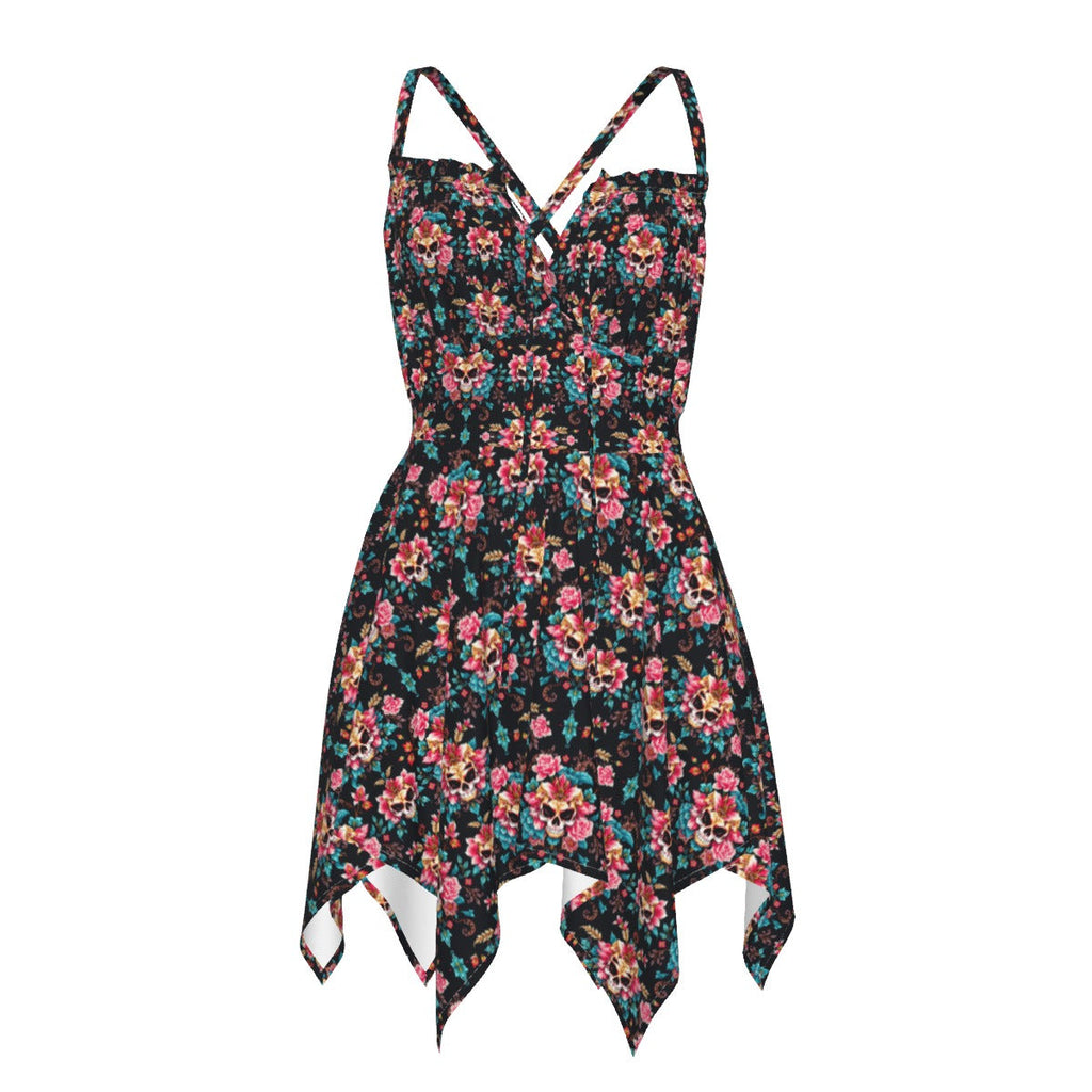 Munsieur Luxury Streetwear Slip Dress with Floral Skull Print
