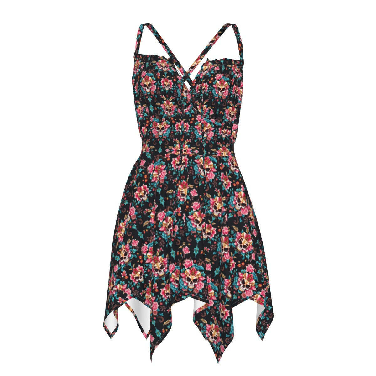 Munsieur Luxury Streetwear Slip Dress with Floral Skull Print