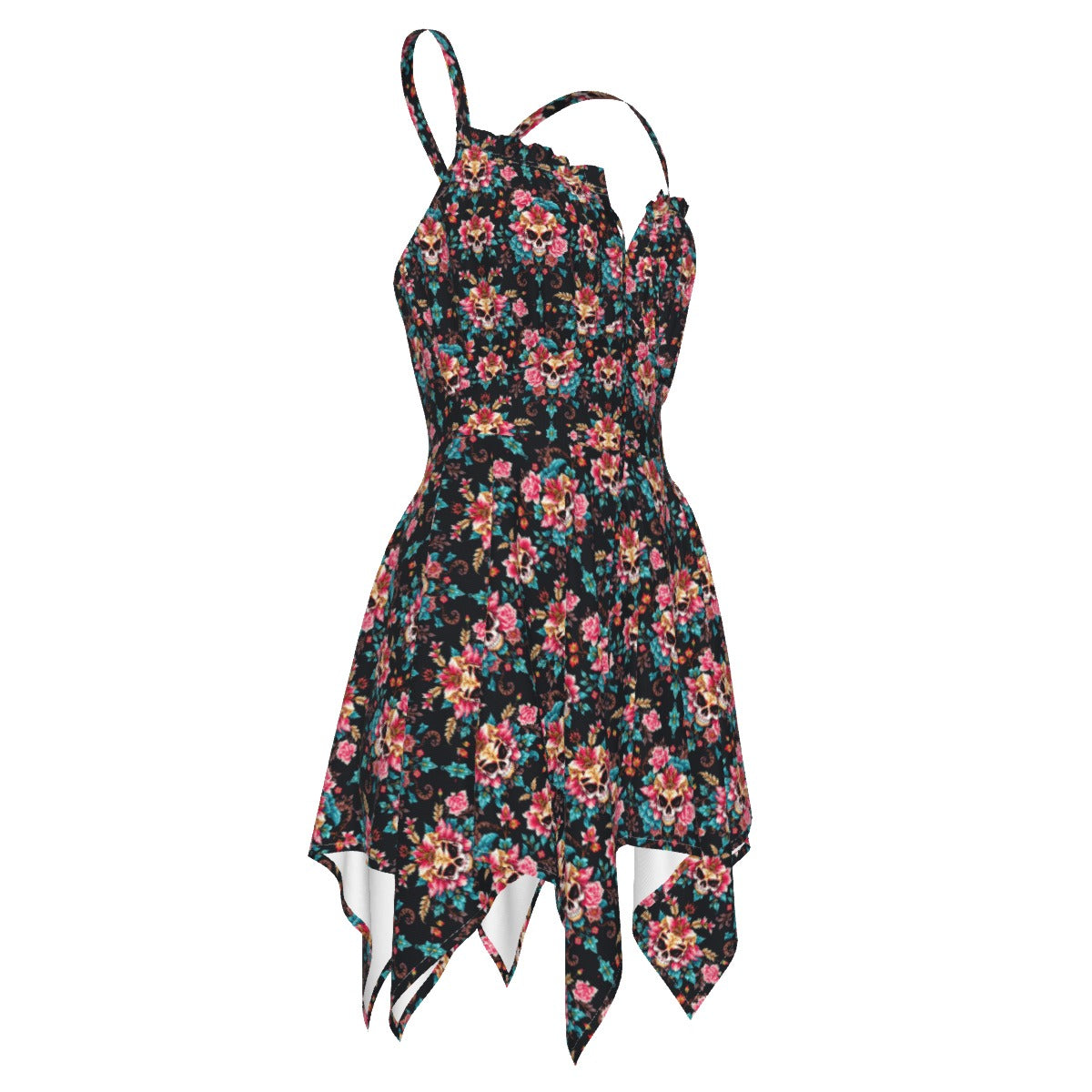 Munsieur Luxury Streetwear Slip Dress with Floral Skull Print