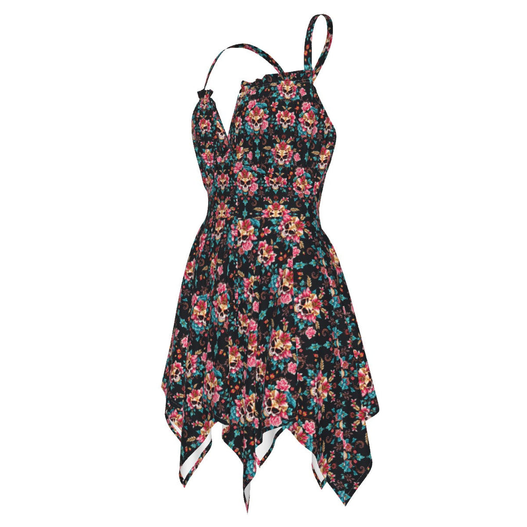 Munsieur Luxury Streetwear Slip Dress with Floral Skull Print