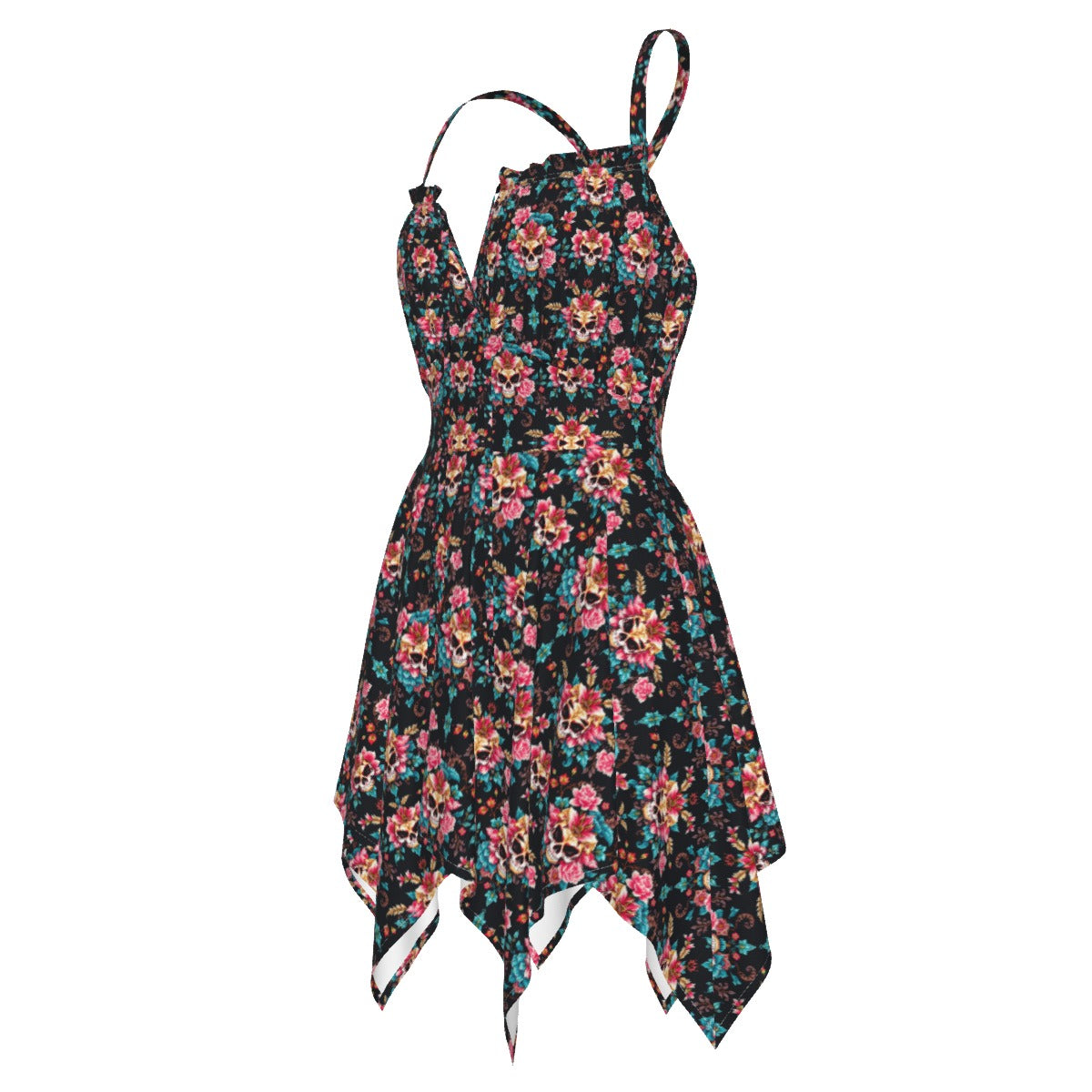 Munsieur Luxury Streetwear Slip Dress with Floral Skull Print