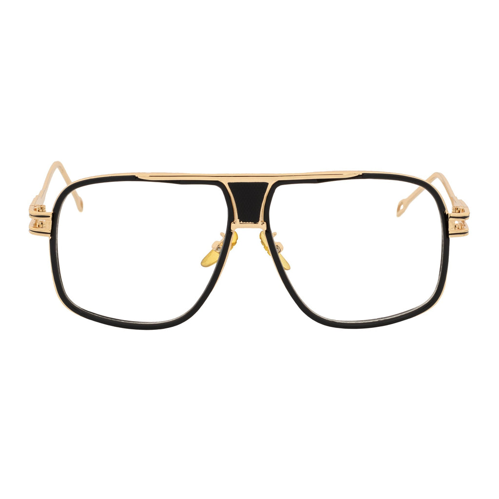 MAC - Two-Tone Square Metal Aviator Black-Gold Glasses Clear Blue Light Lens