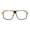 MAC - Two-Tone Square Metal Aviator Black-Gold Glasses Clear Blue Light Lens