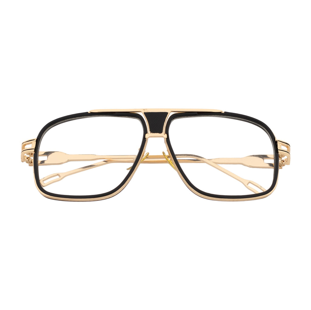MAC - Two-Tone Square Metal Aviator Black-Gold Glasses Clear Blue Light Lens