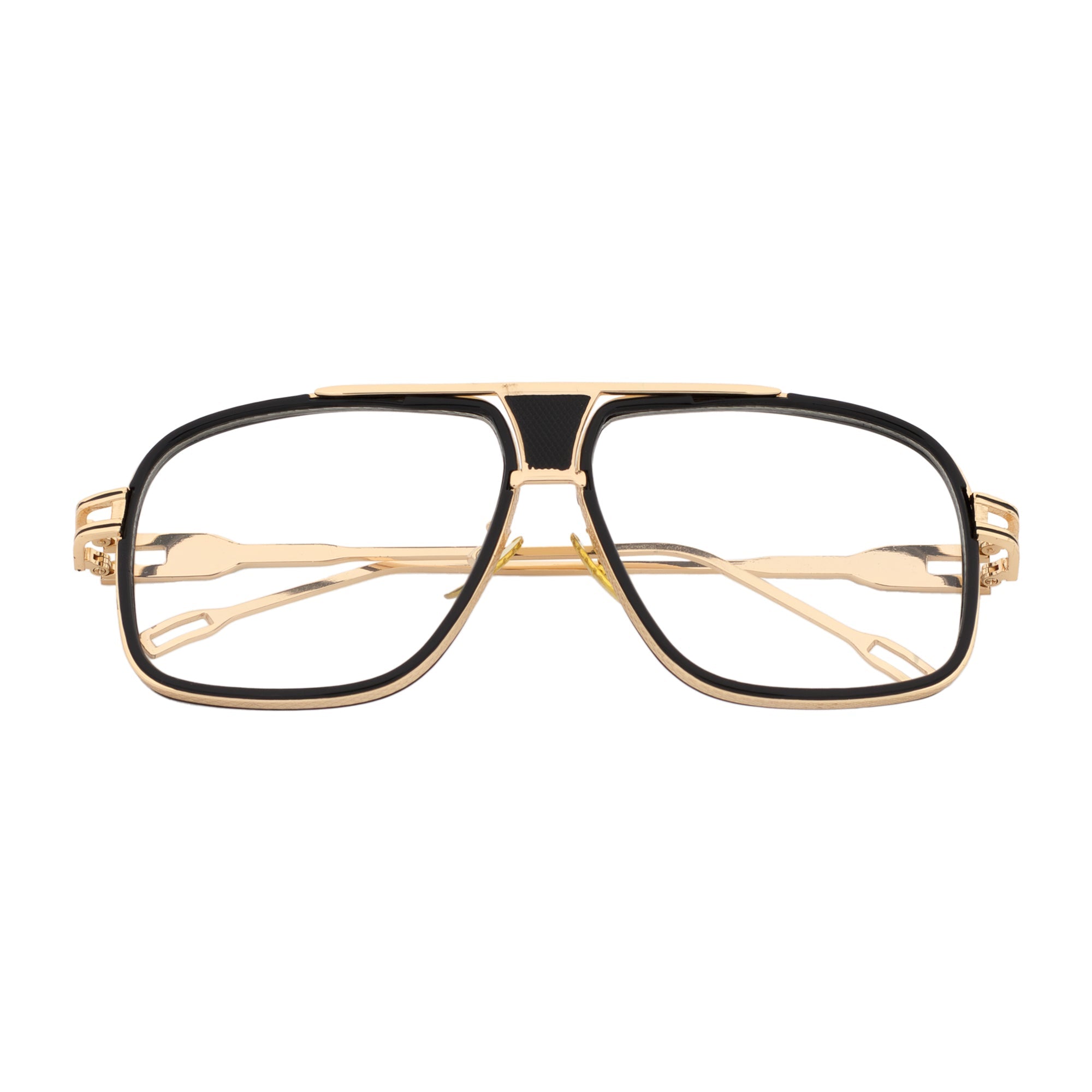 MAC - Two-Tone Square Metal Aviator Black-Gold Glasses Clear Blue Light Lens