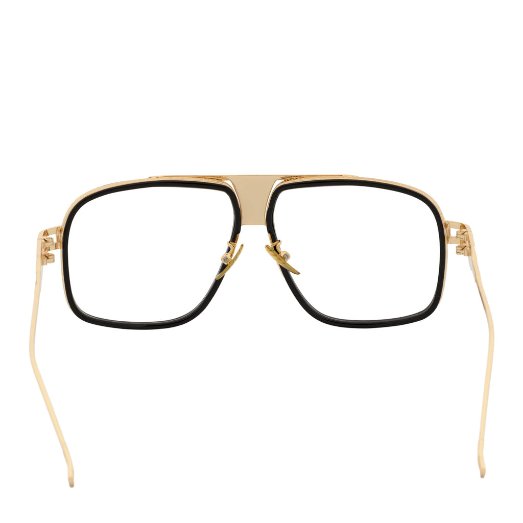 MAC - Two-Tone Square Metal Aviator Black-Gold Glasses Clear Blue Light Lens