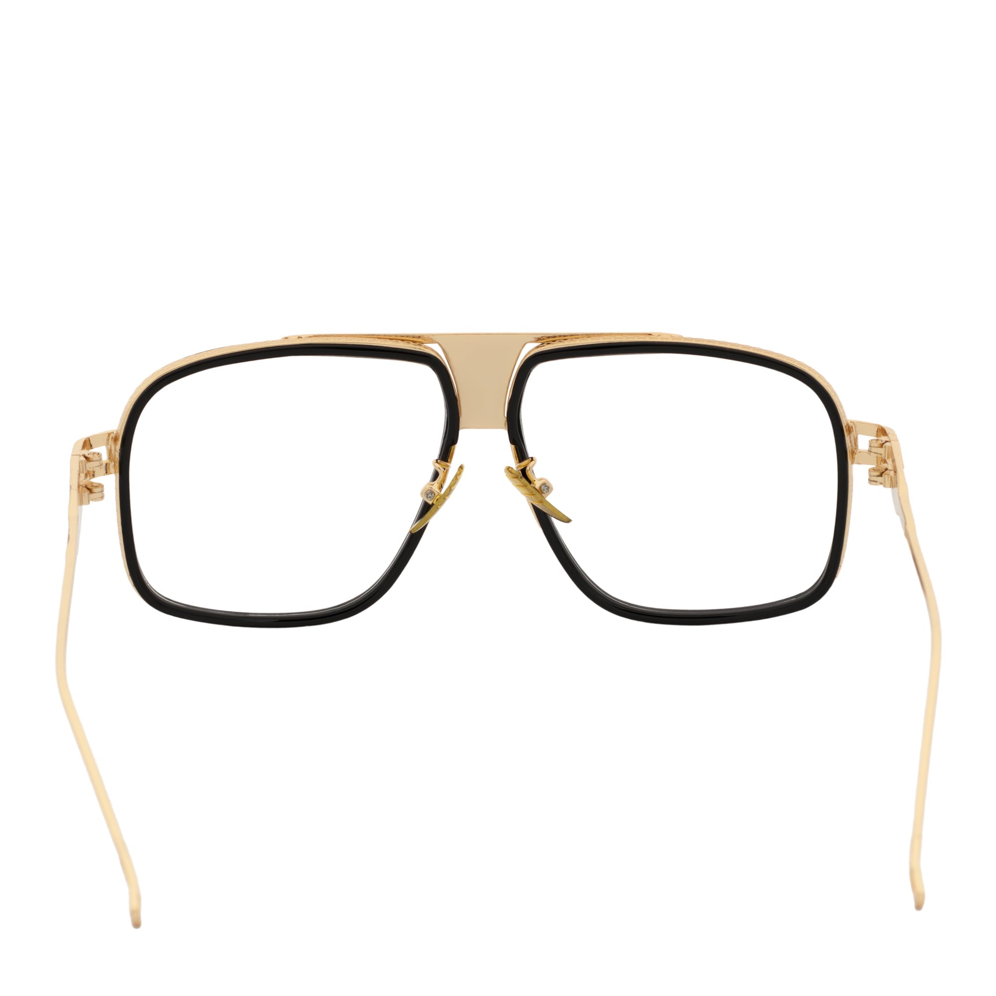 MAC - Two-Tone Square Metal Aviator Black-Gold Glasses Clear Blue Light Lens