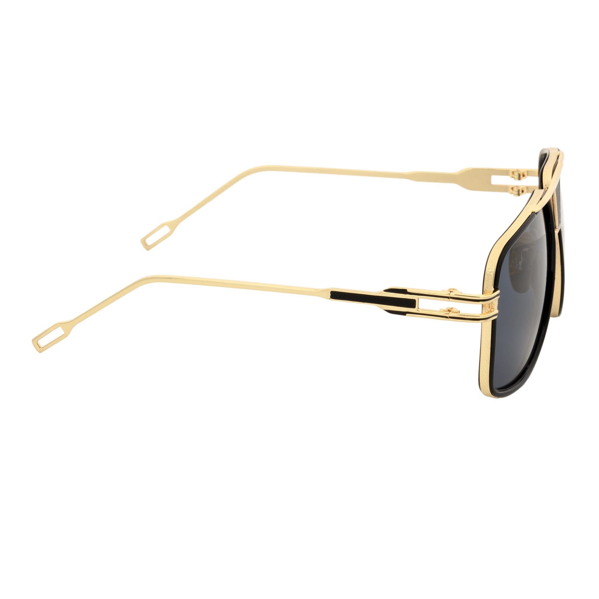 MAC - Two-Tone Square Metal Aviator Black-Gold Sunglasses Dark Smoke Lens