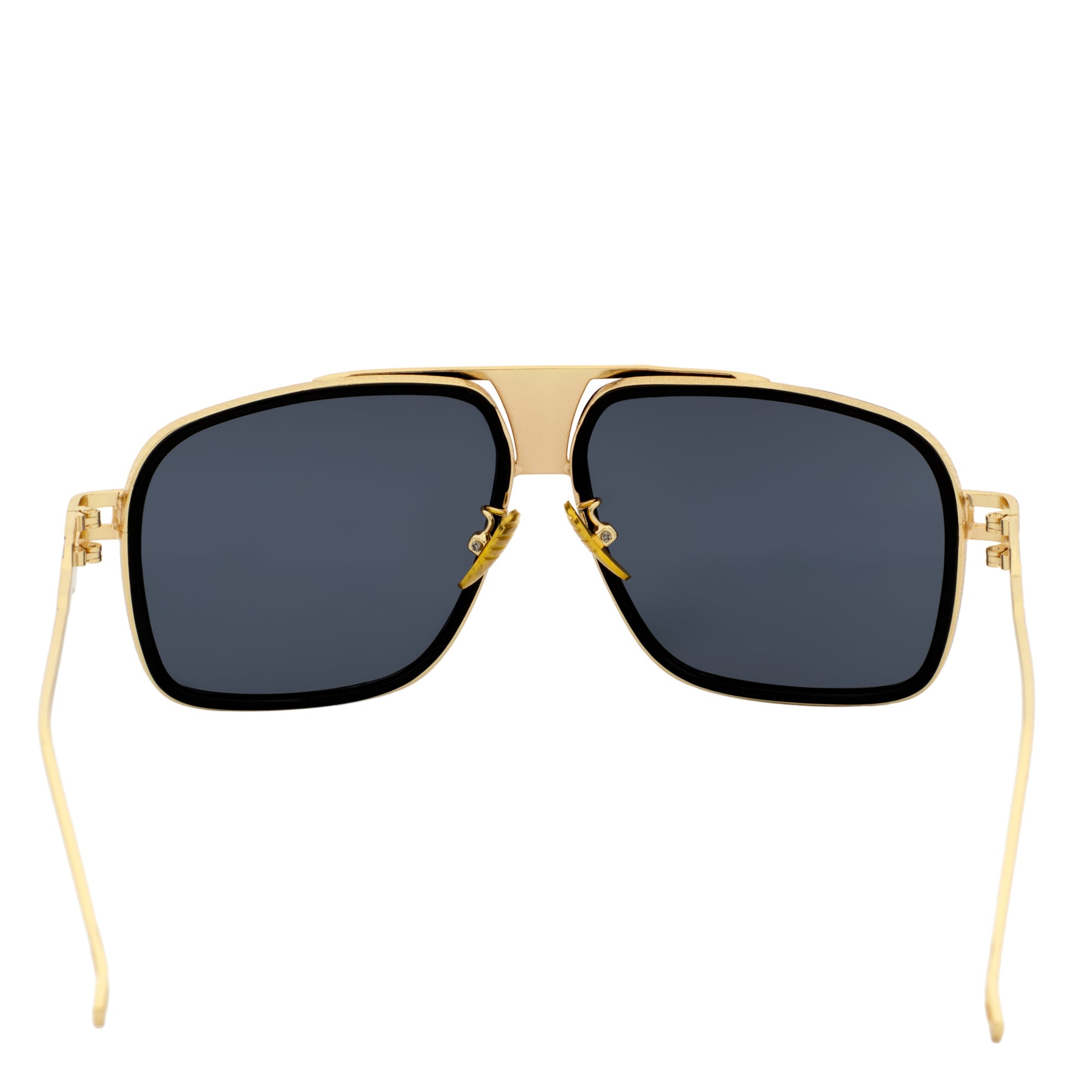 MAC - Two-Tone Square Metal Aviator Black-Gold Sunglasses Dark Smoke Lens